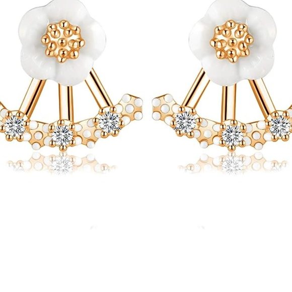 Rhinestone Flower Drop Earrings - Picture 1 of 8